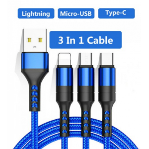 3 合 1 USB 电缆，适用于 iPhone 快速充电器 充电电缆，适用于 Micro USB 手机 C 型小米华为三星 iPad 充电器线