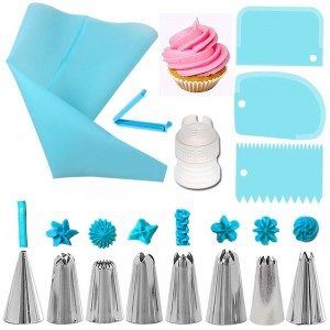 14 件/套糕点袋提示厨房蛋糕结冰管道奶油蛋糕装饰工具可重复使用糕点袋+8 喷嘴套装烘焙工具